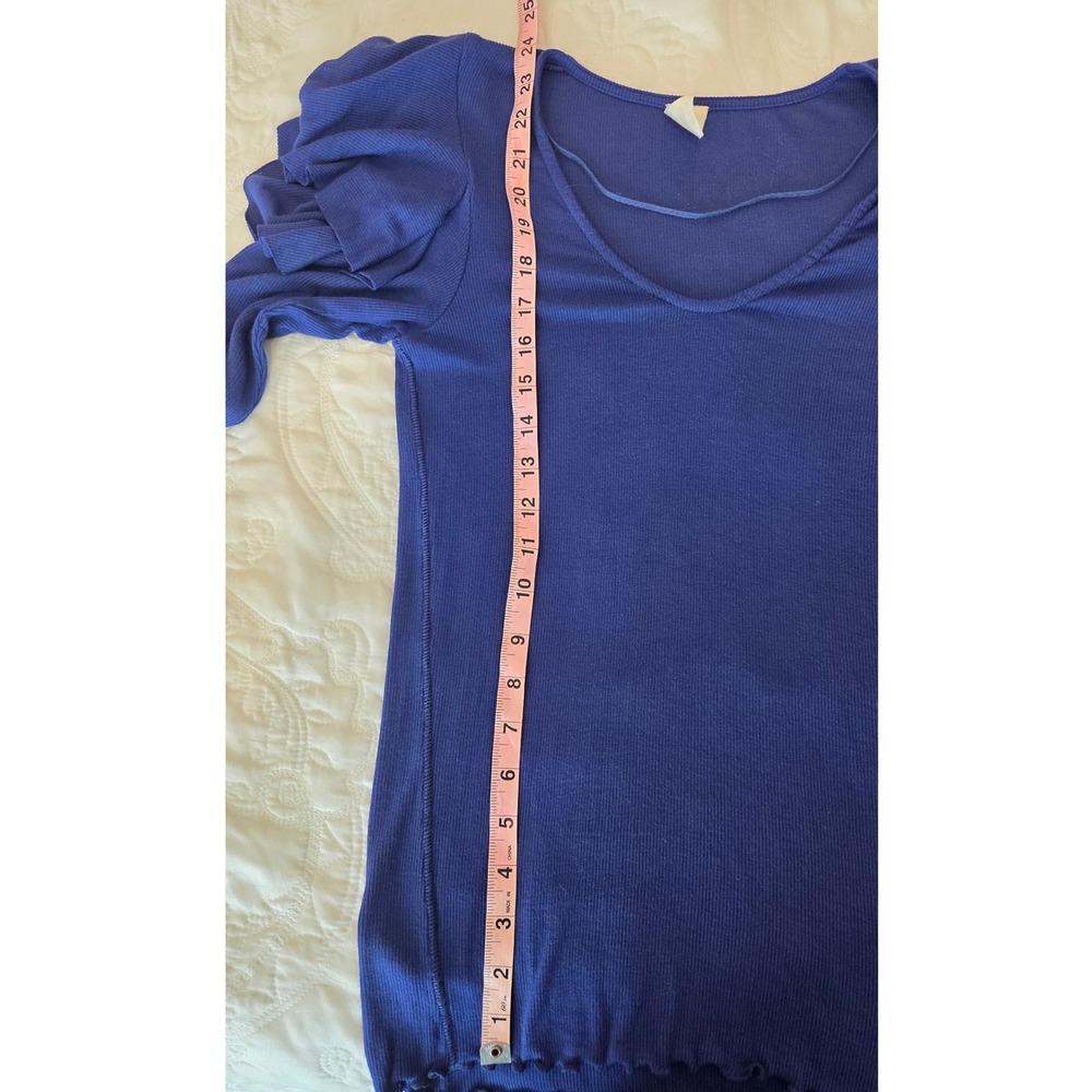 We The Free People Ruffle Long Sleeve V Neck Top Ribbed Knit Blue Medium M - Picture 5 of 12
